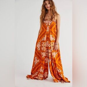Free People Orange floral Serendipity Jumpsuit XS